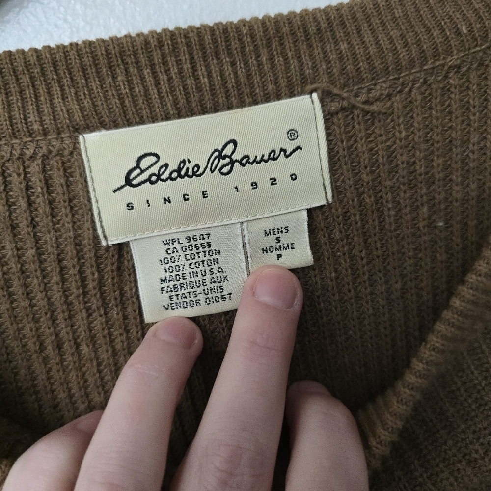 Vtg Eddie Bauer Shirt Men's S Brown Thermal Waffle Knit Heavyweight Grunge Y2K - Picture 2 of 8